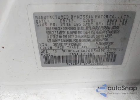 2015 Nissan Sentra S from USA, damaged, VIN 3N1AB7AP1FY326801